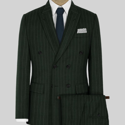 Kingsman Double Breasted Green Stripe Wool Suit