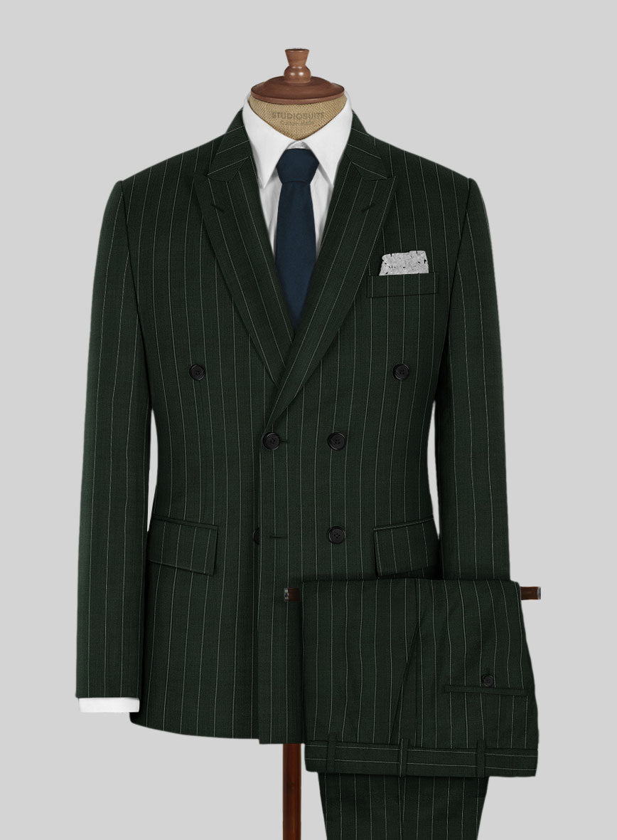Kingsman Double Breasted Green Stripe Wool Suit