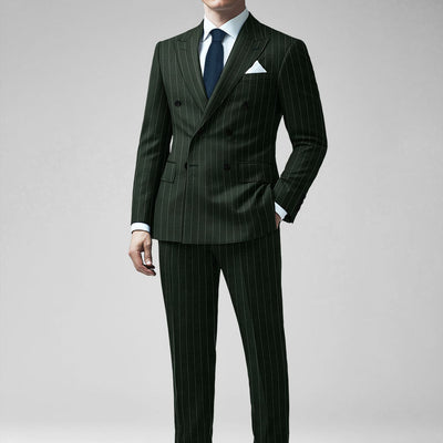 Kingsman Double Breasted Green Stripe Wool Suit