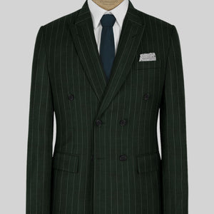 Kingsman Double Breasted Green Stripe Wool Suit