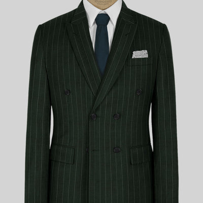 Kingsman Double Breasted Green Stripe Wool Suit