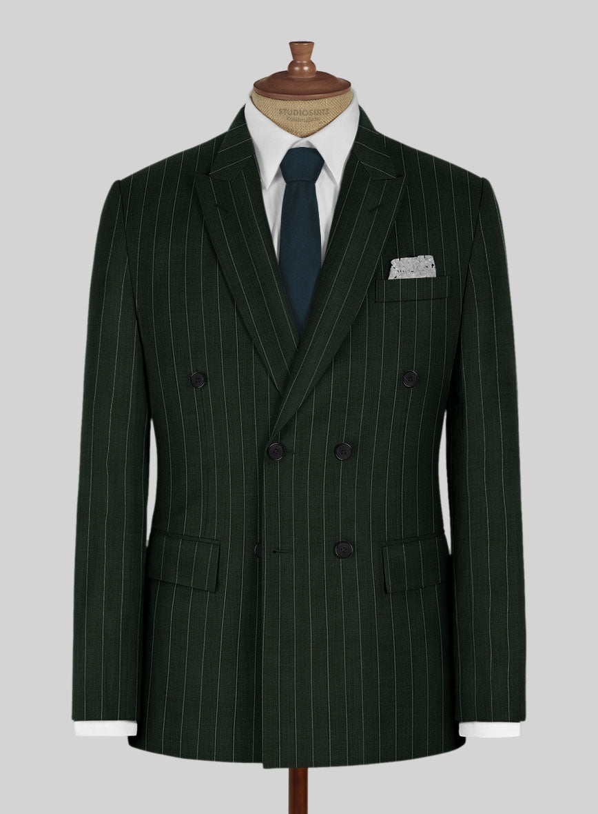 Kingsman Double Breasted Green Stripe Wool Suit