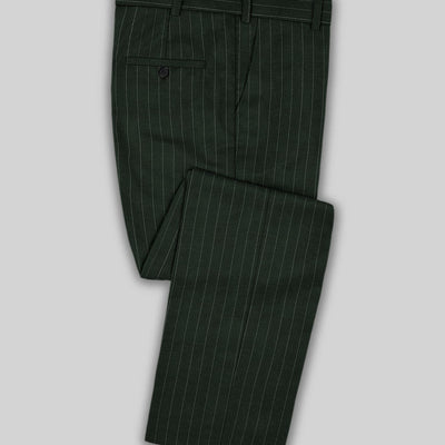 Kingsman Double Breasted Green Stripe Wool Suit