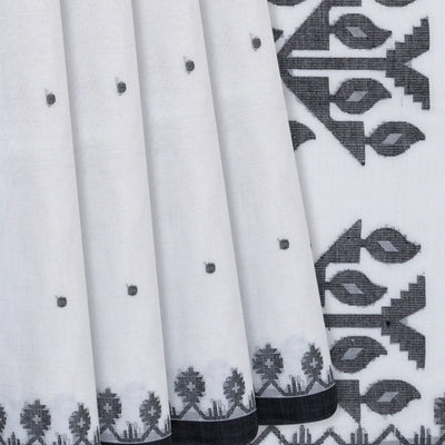 White Handloom Chanderi Cotton Saree With Coin Motifs-White