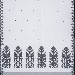 White Handloom Chanderi Cotton Saree With Coin Motifs-White