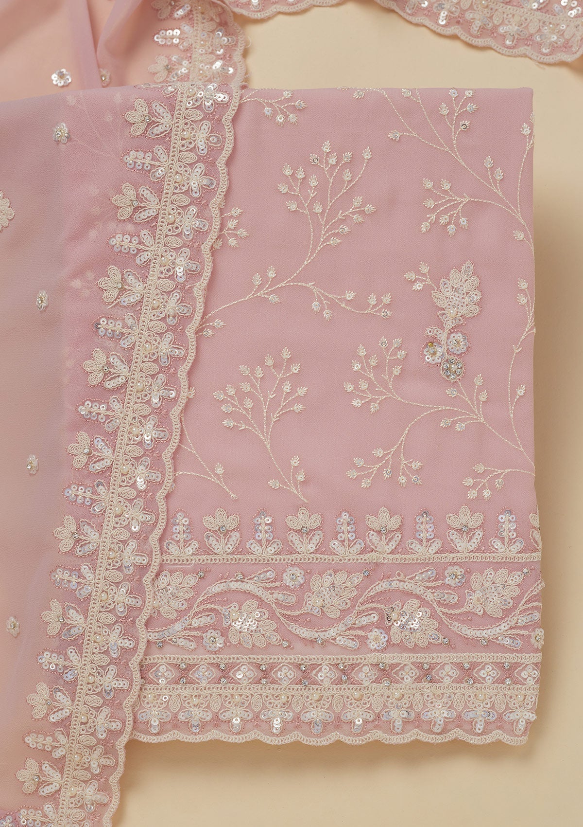 Baby Pink Sequins Georgette Unstitched Salwar Suit