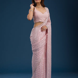 Baby Pink Sequins Georgette Saree