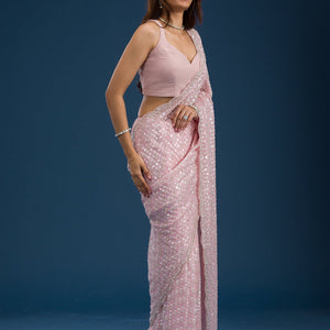 Baby Pink Sequins Georgette Saree