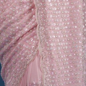 Baby Pink Sequins Georgette Saree