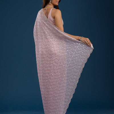 Baby Pink Sequins Georgette Saree