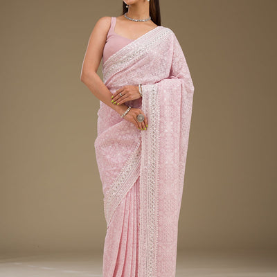 Baby Pink Sequins Georgette Saree