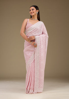 Baby Pink Sequins Georgette Saree