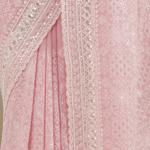 Baby Pink Sequins Georgette Saree
