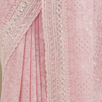 Baby Pink Sequins Georgette Saree