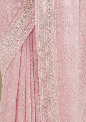 Baby Pink Sequins Georgette Saree