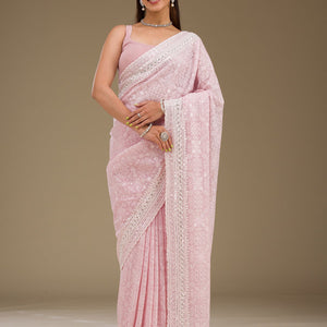Baby Pink Sequins Georgette Saree