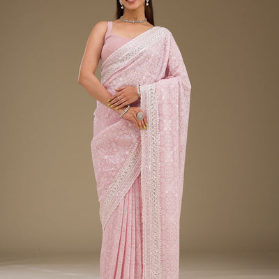 Baby Pink Sequins Georgette Saree