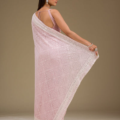 Baby Pink Sequins Georgette Saree