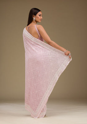 Baby Pink Sequins Georgette Saree