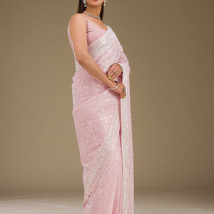 Baby Pink Sequins Georgette Saree