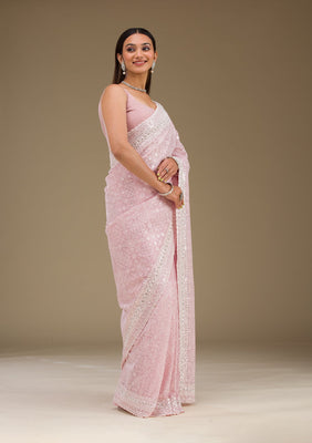 Baby Pink Sequins Georgette Saree