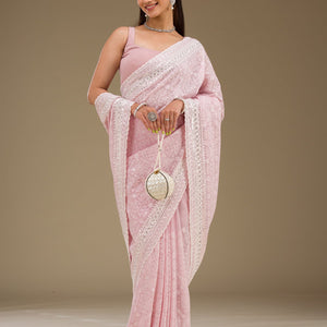 Baby Pink Sequins Georgette Saree