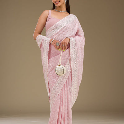 Baby Pink Sequins Georgette Saree
