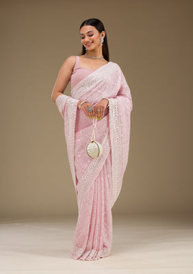 Baby Pink Sequins Georgette Saree