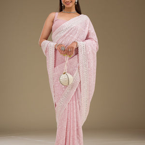 Baby Pink Sequins Georgette Saree