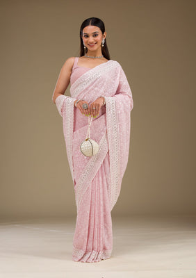 Baby Pink Sequins Georgette Saree
