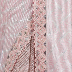 Baby Pink Sequins Semi Crepe Saree