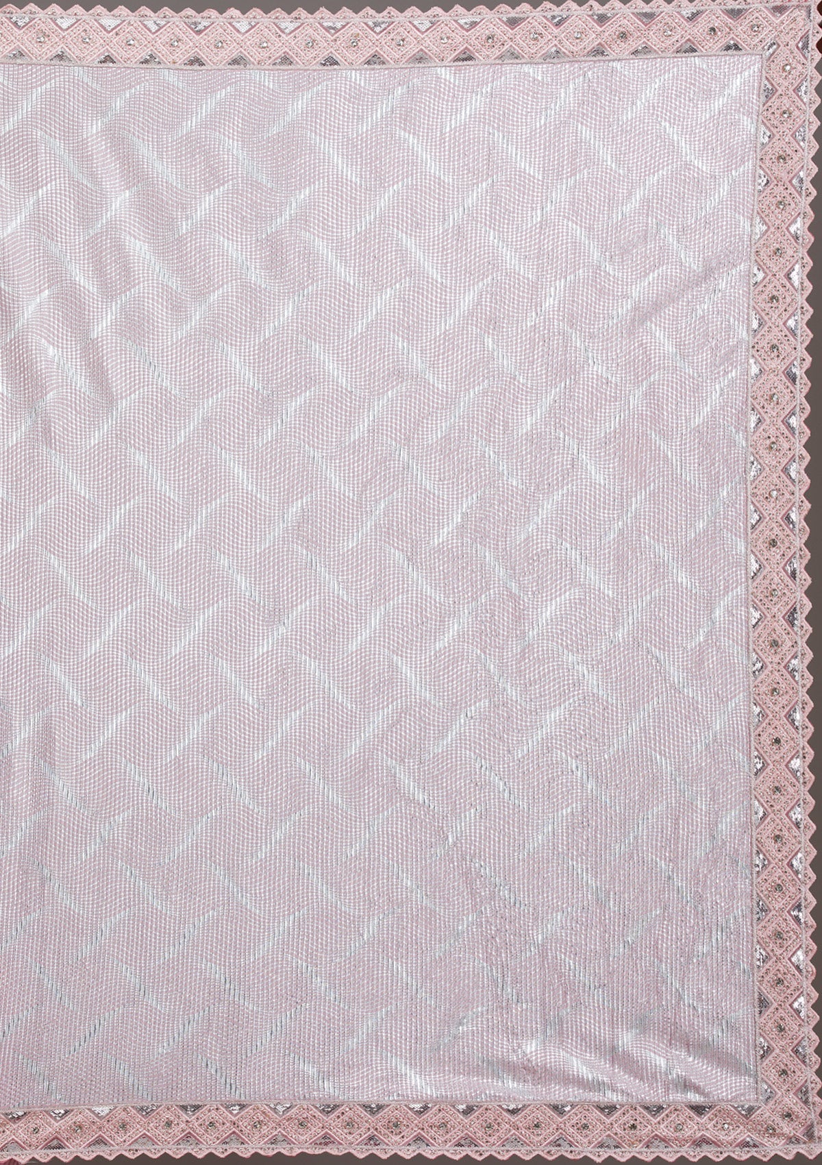 Baby Pink Sequins Semi Crepe Saree