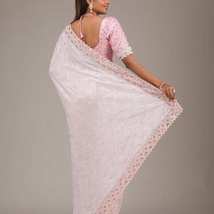 Baby Pink Sequins Semi Crepe Saree