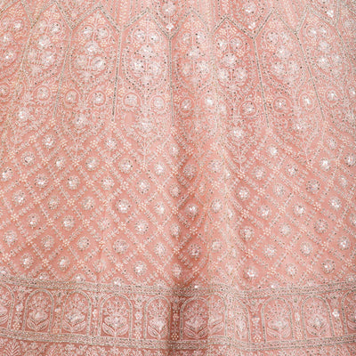Baby Pink Silver Stonework Net Readymade Lehenga