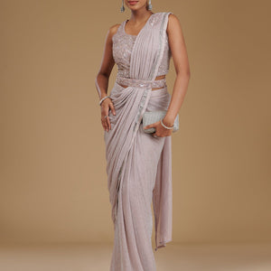 Baby Pink Stonework Chiffon Readymade Saree