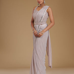 Baby Pink Stonework Chiffon Readymade Saree