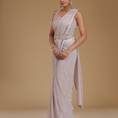 Baby Pink Stonework Chiffon Readymade Saree