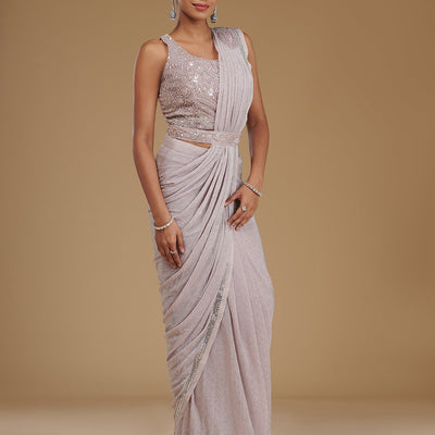 Baby Pink Stonework Chiffon Readymade Saree