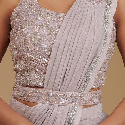 Baby Pink Stonework Chiffon Readymade Saree
