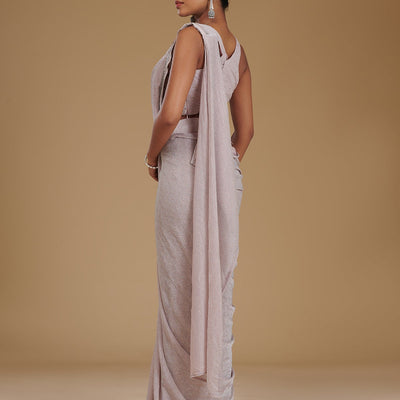 Baby Pink Stonework Chiffon Readymade Saree