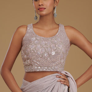 Baby Pink Stonework Chiffon Readymade Saree