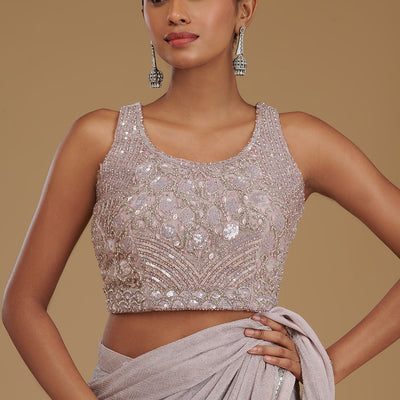 Baby Pink Stonework Chiffon Readymade Saree