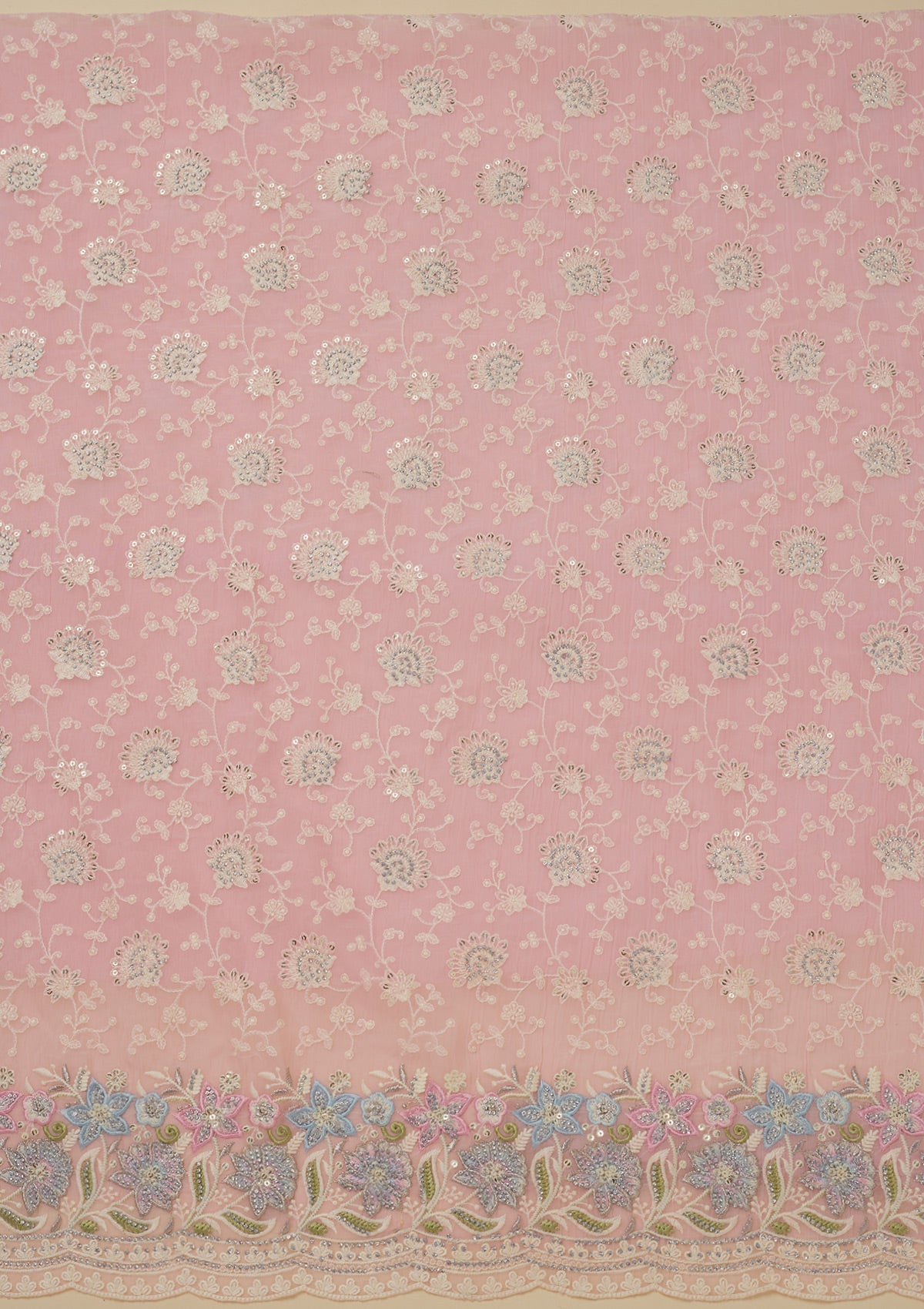 Baby Pink Threadwork Chiffon Unstitched Salwar Suit