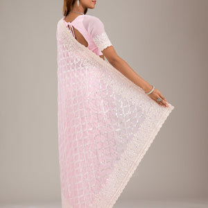 Baby Pink Threadwork Georgette Saree