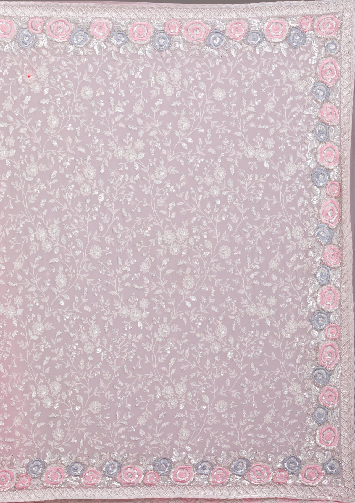 Baby Pink Threadwork Georgette Saree