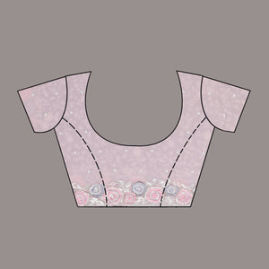 Baby Pink Threadwork Georgette Saree