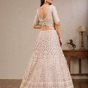 Baby Pink Threadwork Net Readymade Lehenga