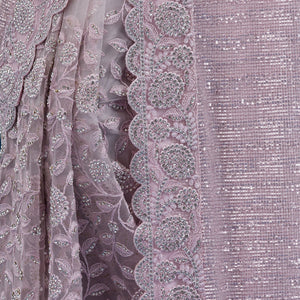 Baby Pink Threadwork Net Saree