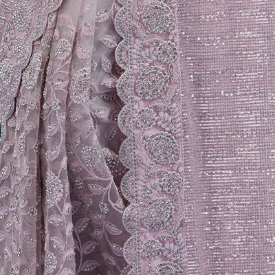 Baby Pink Threadwork Net Saree