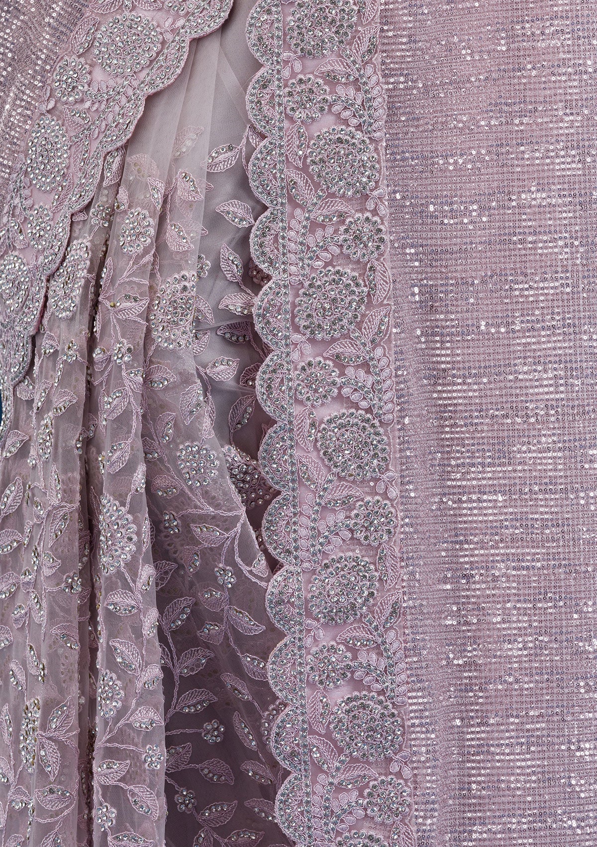 Baby Pink Threadwork Net Saree